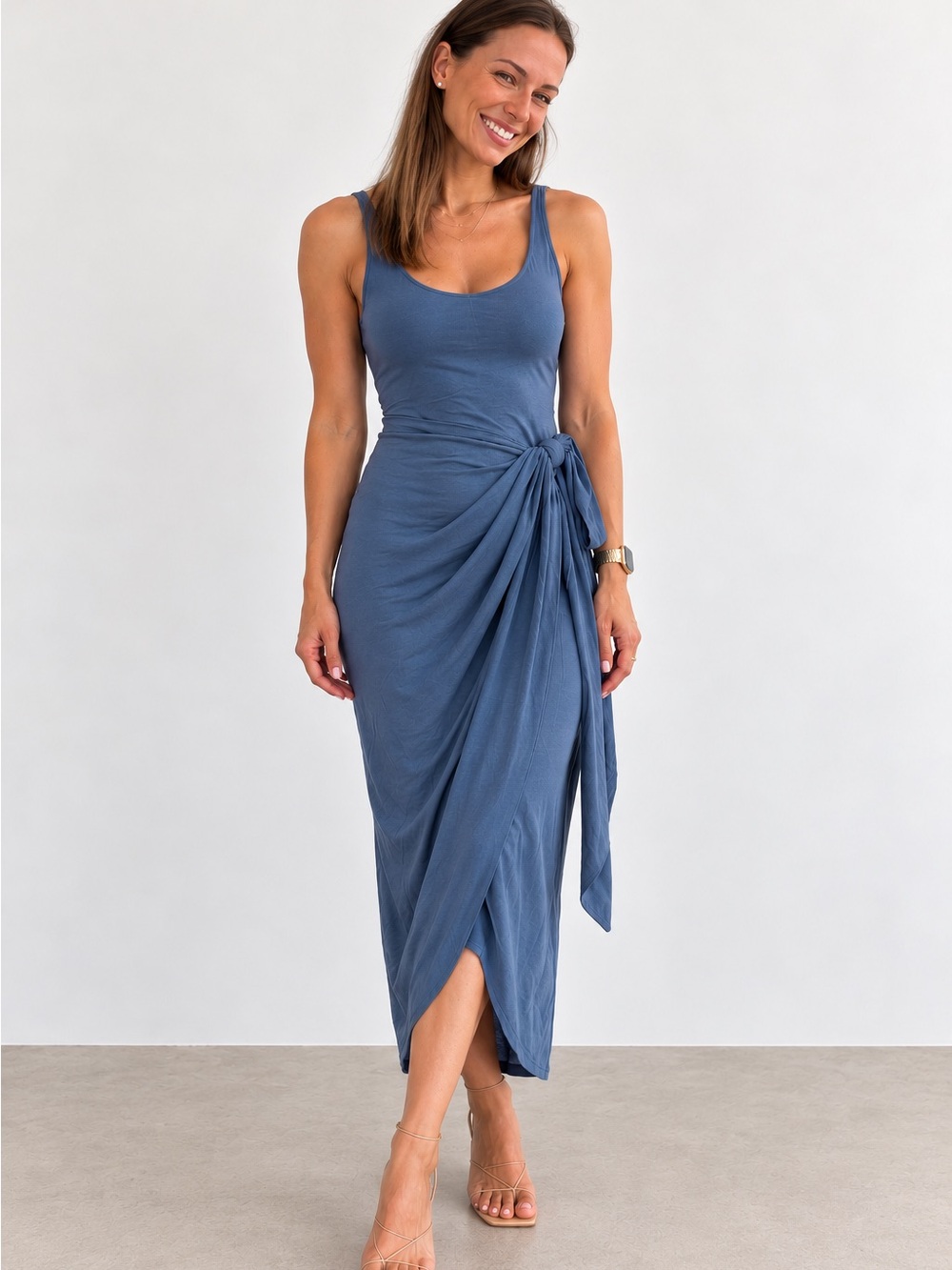 Aritzia Wilfred Saturn Midi Dress – Size Large — Storm/Slate Blue